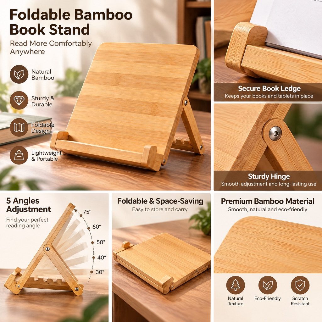 Foldable Bamboo Book Stand - Product details