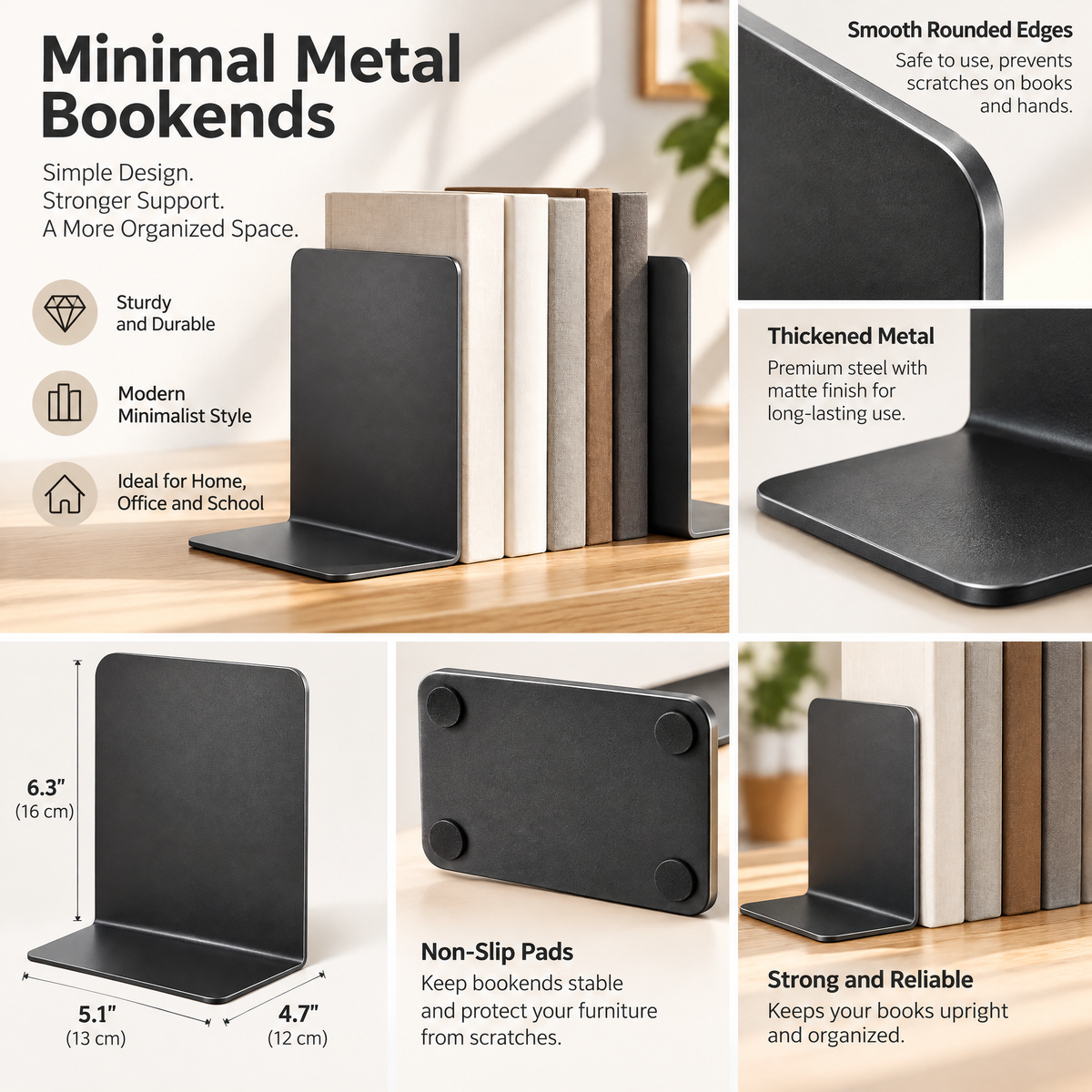 Minimal Metal Bookends - Product details