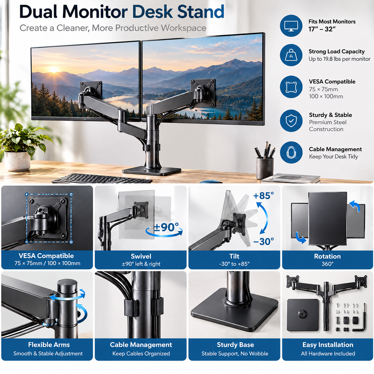 Dual Monitor Desk Stand - Product details