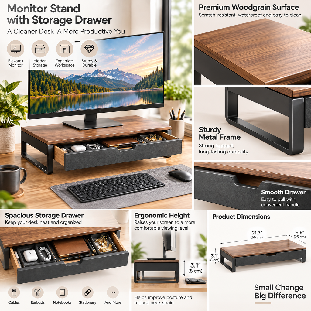 Monitor Stand with Storage Drawer - Product details
