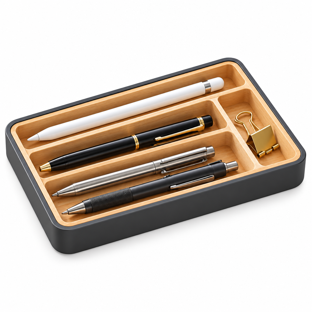 Pen and Stylus Organizer Tray - White background